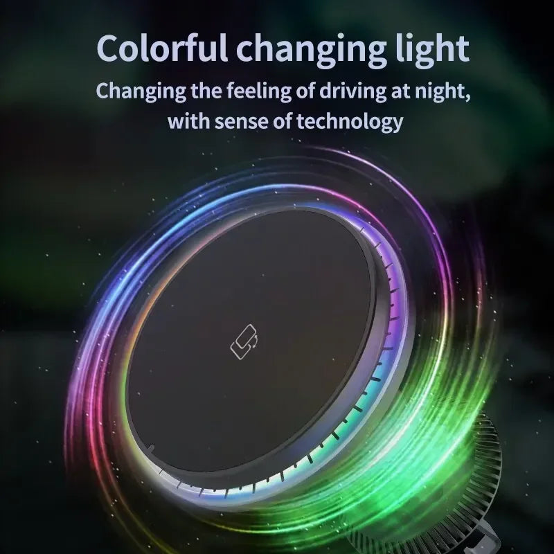 Magnetic Car Wireless Charger RGB For iPhone12 13 14 15 16 17 Pro Max Macsafe Car Phone Holder Stand Mount Fast Charging Station