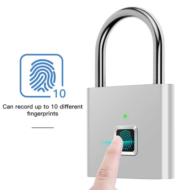 Keyless USB Charging Door Lock Fingerprint Smart Padlock Quickly Unlock Zinc Alloy Metal Self-imaging Chip 10 Fingerprints