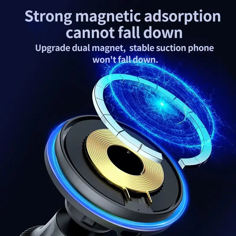 Magnetic Car Wireless Charger RGB For iPhone12 13 14 15 16 17 Pro Max Macsafe Car Phone Holder Stand Mount Fast Charging Station