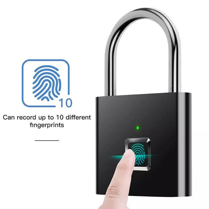 Keyless USB Charging Door Lock Fingerprint Smart Padlock Quickly Unlock Zinc Alloy Metal Self-imaging Chip 10 Fingerprints