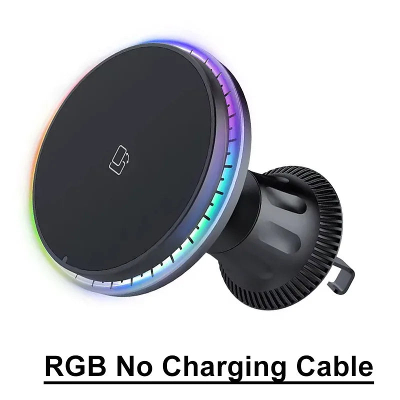 Magnetic Car Wireless Charger RGB For iPhone12 13 14 15 16 17 Pro Max Macsafe Car Phone Holder Stand Mount Fast Charging Station