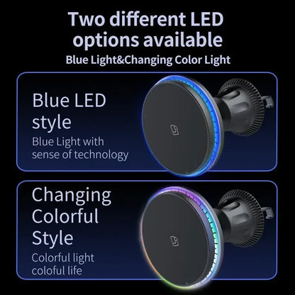 Magnetic Car Wireless Charger RGB For iPhone12 13 14 15 16 17 Pro Max Macsafe Car Phone Holder Stand Mount Fast Charging Station