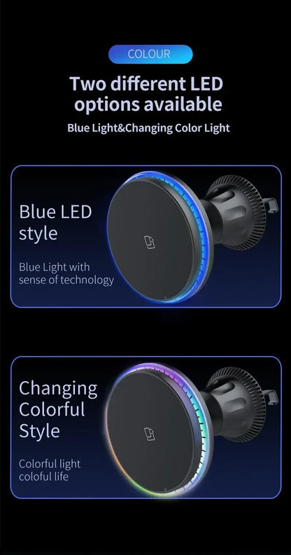 Magnetic Car Wireless Charger RGB For iPhone12 13 14 15 16 17 Pro Max Macsafe Car Phone Holder Stand Mount Fast Charging Station