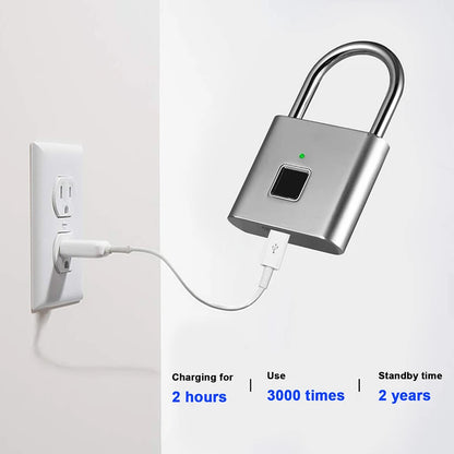 Keyless USB Charging Door Lock Fingerprint Smart Padlock Quickly Unlock Zinc Alloy Metal Self-imaging Chip 10 Fingerprints