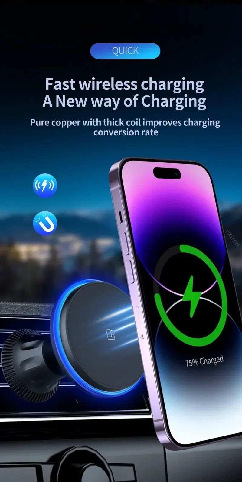 Magnetic Car Wireless Charger RGB For iPhone12 13 14 15 16 17 Pro Max Macsafe Car Phone Holder Stand Mount Fast Charging Station