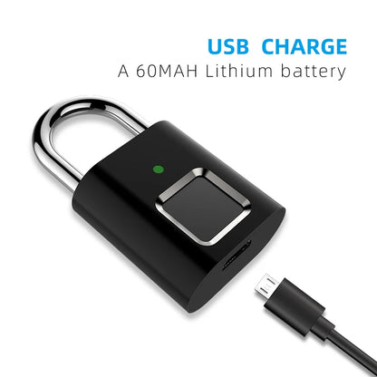 Keyless USB Charging Door Lock Fingerprint Smart Padlock Quickly Unlock Zinc Alloy Metal Self-imaging Chip 10 Fingerprints
