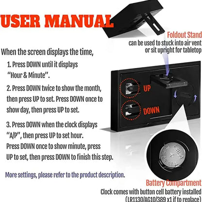 Car Electronic Clock Dashboard Time Electronic Digital Display Car Clock Self Adhesive Simple Digital Clock Car Accessories