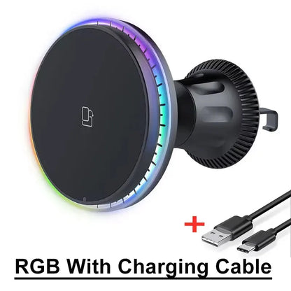 Magnetic Car Wireless Charger RGB For iPhone12 13 14 15 16 17 Pro Max Macsafe Car Phone Holder Stand Mount Fast Charging Station